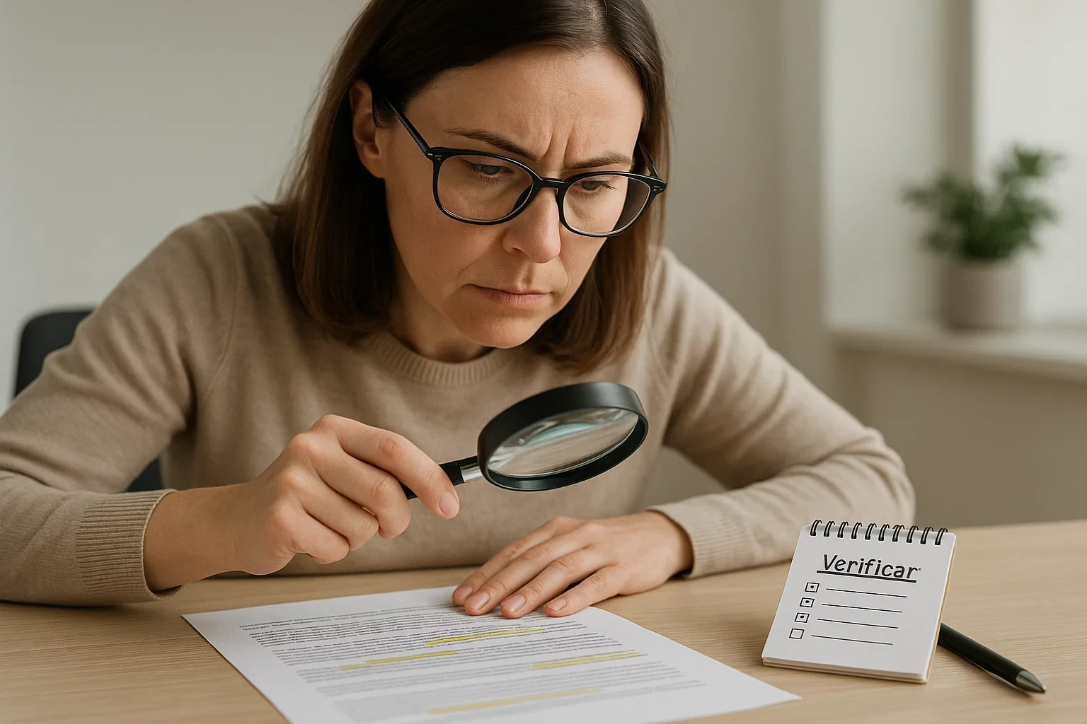 Pessoa com óculos a analisar cuidadosamente termos e condições de bónus
