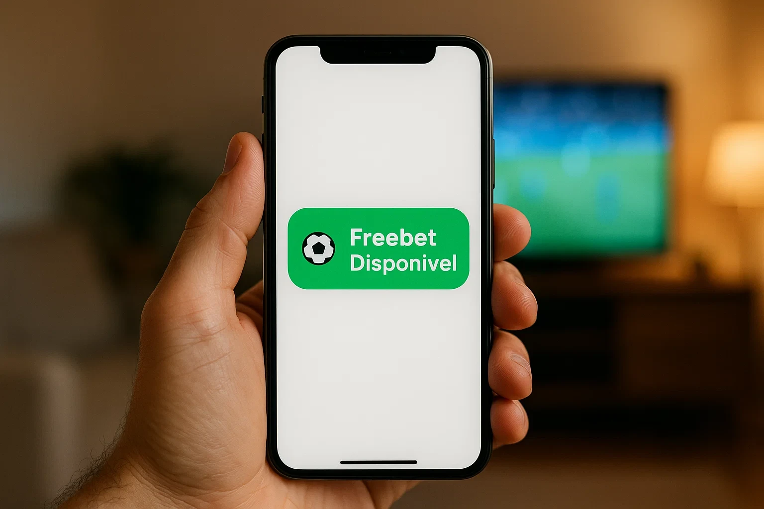 Smartphone a mostrar notificação de freebet disponível numa aplicação de apostas