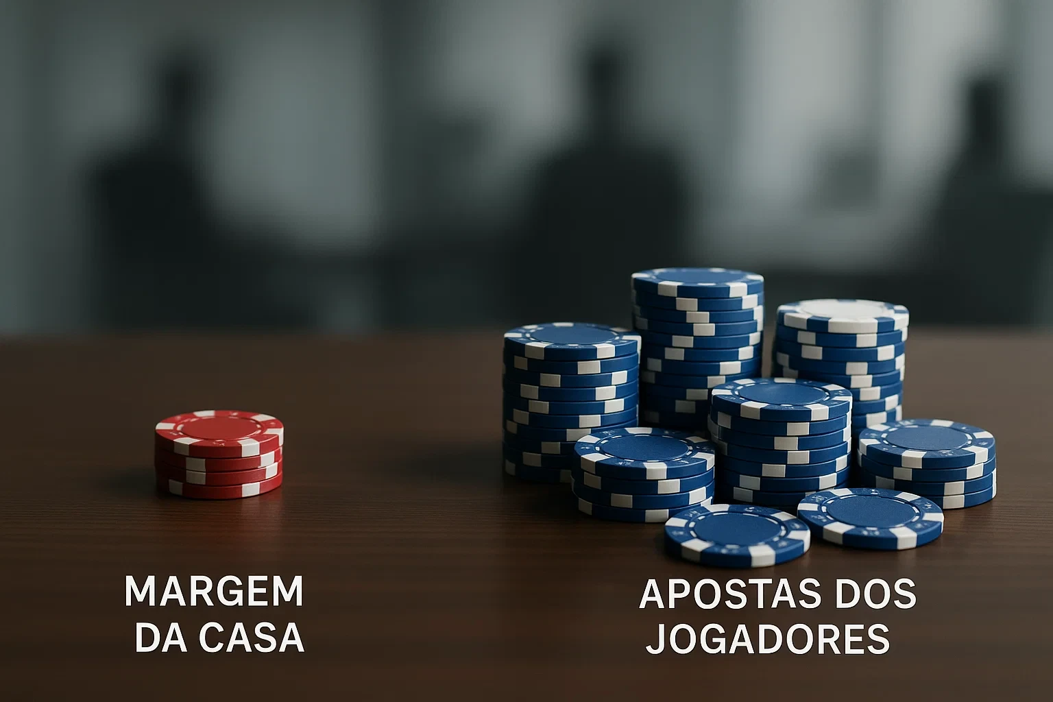 Representação visual da margem da casa de apostas com fichas divididas mostrando a vantagem do bookmaker